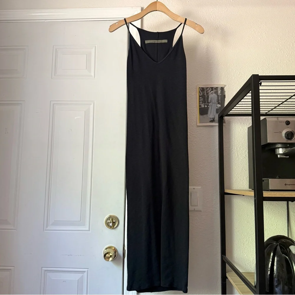 ENZA‎ COSTA black cotton racer back sleeveless bodycon midi dress